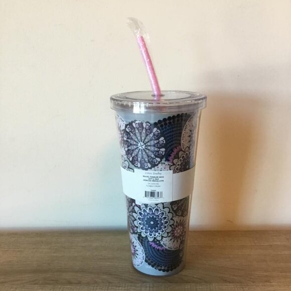 Vera Bradley Travel Tumbler 24 oz. Mimosa Medallion Pattern with Flexible Straw - Picture 2 of 2